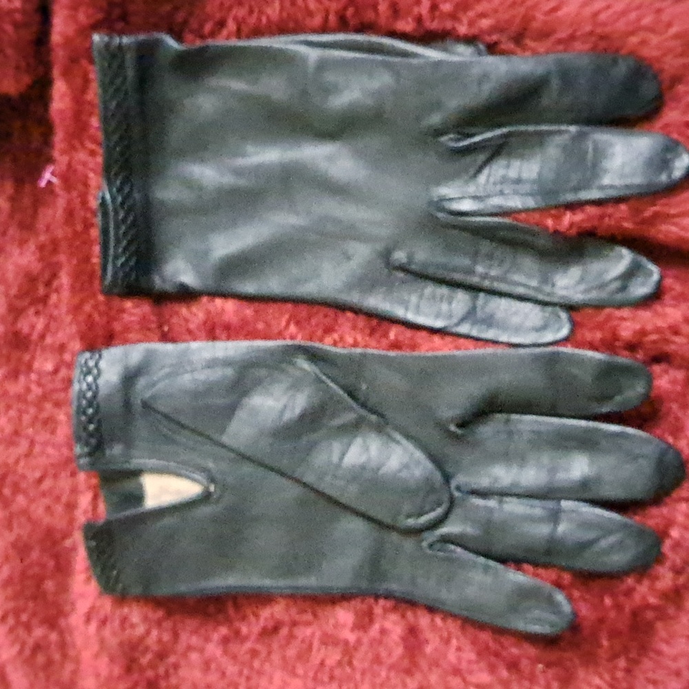 Vintage Real Kid Black Leather Gloves Size 6